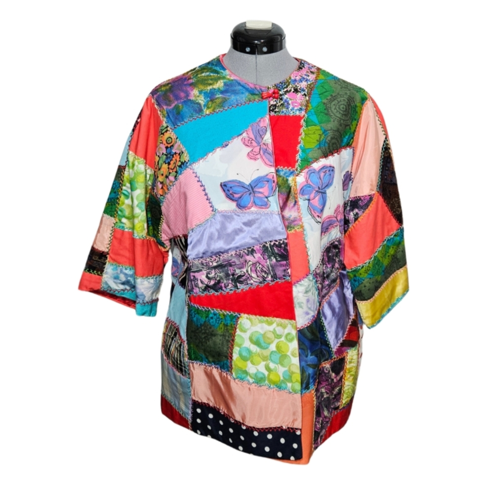 Vintage Handmade Patchwork Quilt Blazer Jacket Cottage Indie Boho Multicolor L